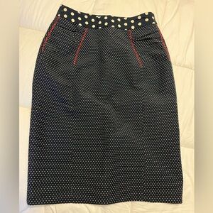 Anthro Yoana Baraschi Navy Blue Polka Dot Pencil Skirt